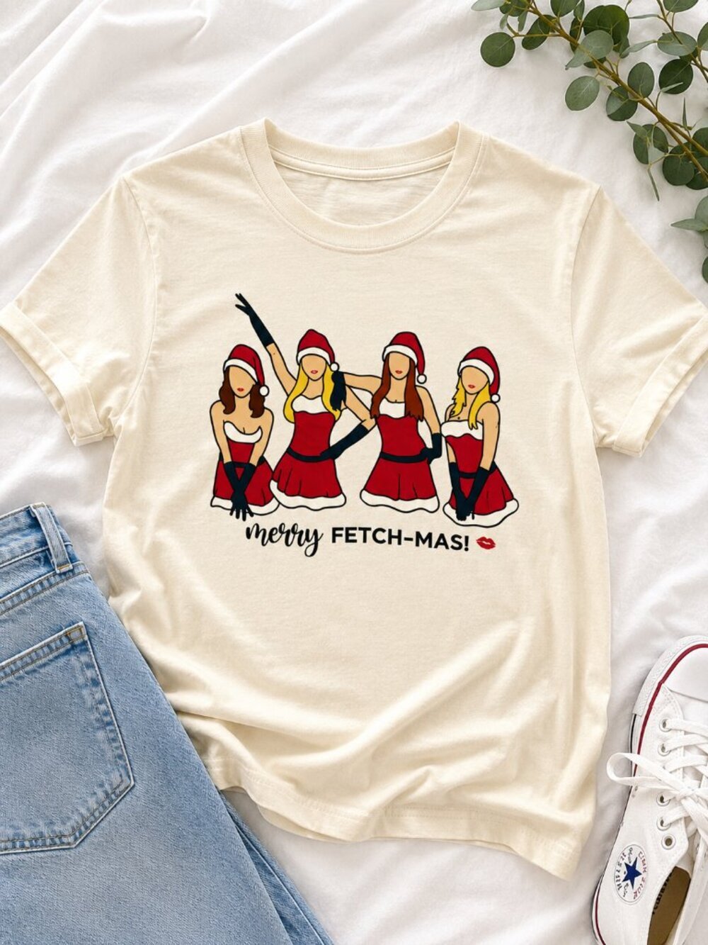 Merry Fetchmas Mean Girls Inspired Graphic Tee Cream Christmas Holiday Shirt